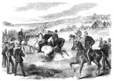 Tournament of the 17th Lancers in the camp at Shorncliffe, 1868. Creator: Unknown
