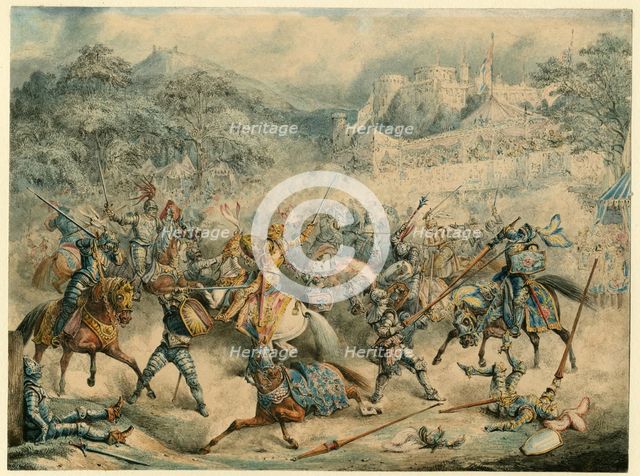 Tournament of mounted knights, 1840. Artist: Anonymous  