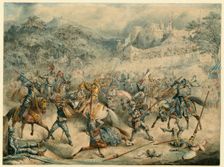 Tournament of mounted knights, 1840. Artist: Anonymous