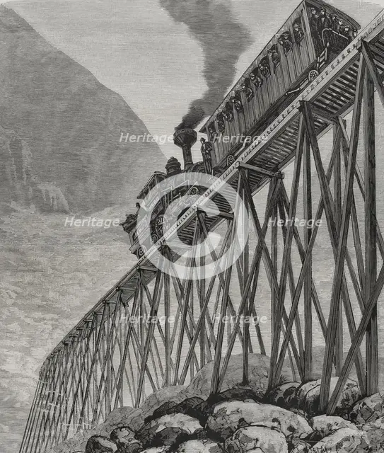 Tourist train descending through Mount Washington railway line, United States, 1878. Creator: Tomás Carlos Capuz.