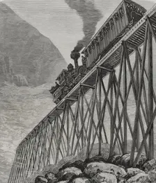Tourist train descending through Mount Washington railway line, United States, 1878. Creator: Tomás Carlos Capuz