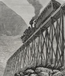 Tourist train descending through Mount Washington railway line, United States, 1878. Creator: Tomás Carlos Capuz