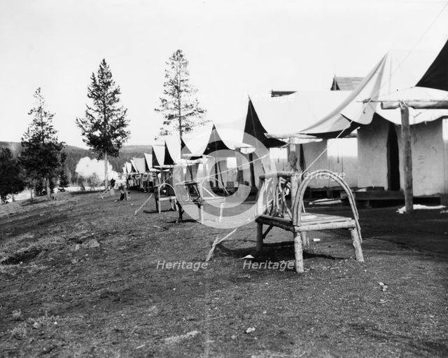 Tourist accommodations in Upper Geyser Basin, Yellowstone Park, 1903. Creator: Frances Benjamin Johnston.
