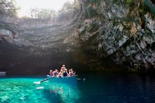 Tourist boat on Melissani Lake, Kefalonia, Greece. Creator: Peter Thompson