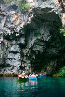 Tourist boat trip, Melissani Lake, Kefalonia, Greece. Creator: Peter Thompson