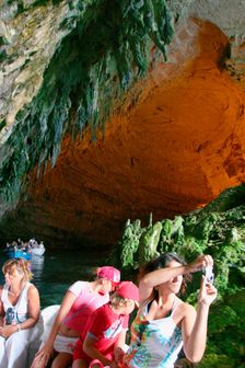 Tourist boat trip, Melissani Lake, Kefalonia, Greece. Creator: Peter Thompson