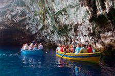 Tourist boats, Melissani Lake, Kefalonia, Greece. Creator: Peter Thompson