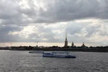 Tourist boats on the Neva in front of the Peter and Paul Fortress, St Petersburg, Russia, 2011. Creator: Sheldon Marshall