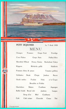 Tourist Menu of a cruise through the Norway fiords, 1933
