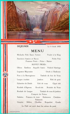 Tourist Menu of a cruise through the Norway fiords, 1933