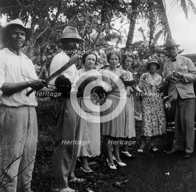 Tourists during a halt by the wayside, St Vincent, 1931. Artist: Unknown