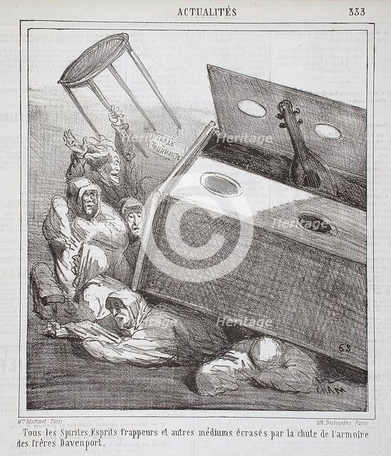 Tous les Spirites, Esprits frappeurs et autres médiums écrasés par la chute de l'armoire..., 1865. Creator: Cham.