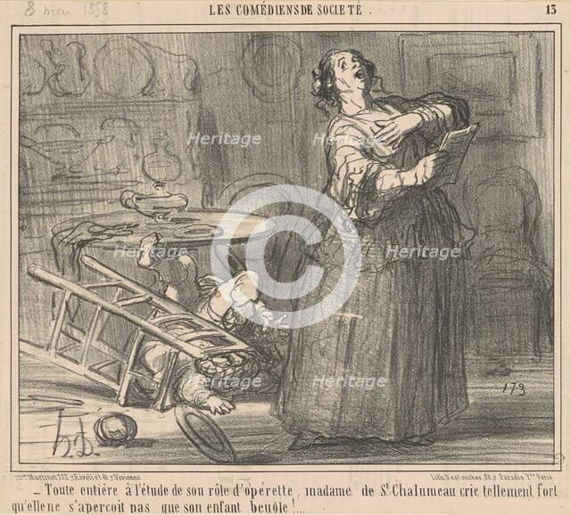Toute entière a l'etude de son role ..., 19th century. Creator: Honore Daumier.