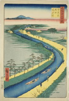 Towboats along the Yotsugidori Canal (Yotsugidori yosui hikifune), from the series "One..., 1857. Creator: Ando Hiroshige
