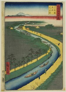Towboats along the Yotsugidori Canal (Yotsugidori yosui hikifune), from the series "One..., 1857. Creator: Ando Hiroshige