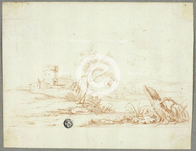 Tower and other Buildings in Landscape, n.d.