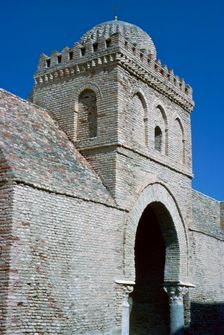 Tower and gateway into the courtyard of the Great Mosque in Kairouan, 9th century