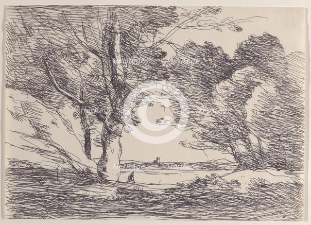 Tower at the Lake's Horizon (Tour á L'Horizon d'un Lac), 1871. Creator: Jean-Baptiste-Camille Corot.