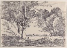 Tower at the Lake's Horizon (Tour á L'Horizon d'un Lac), 1871. Creator: Jean-Baptiste-Camille Corot