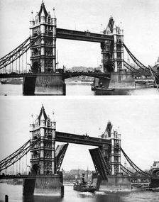 Tower Bridge open and closed, London, 1926-1927. Artist: McLeish