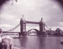 Tower Bridge with bascules raised, London, c1955. Creator: Arthur Charles Kirby Ware