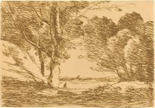 Tower on the Horizon of a Lake (Tour a l'horizon d'un lac), 1871. Creator: Jean-Baptiste-Camille Corot