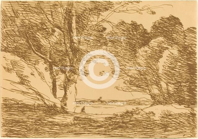 Tower on the Horizon of a Lake (Tour a l'horizon d'un lac), 1871. Creator: Jean-Baptiste-Camille Corot.