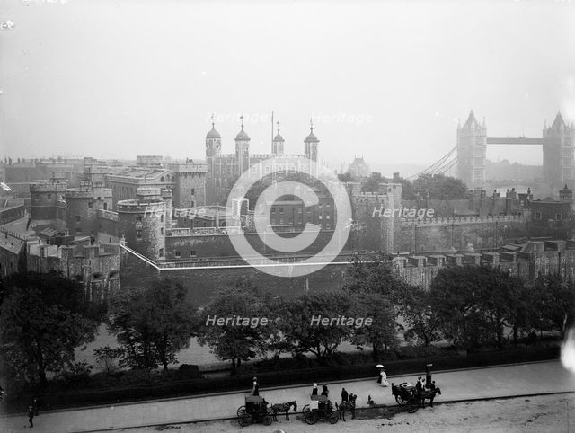Tower of London as seen from Tower Hill, c1900. Artist: Unknown