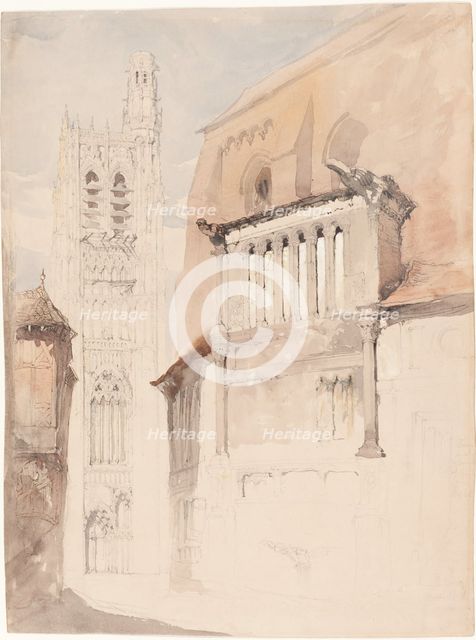 Tower of the Cathedral at Sens, c. 1845. Creator: John Ruskin.