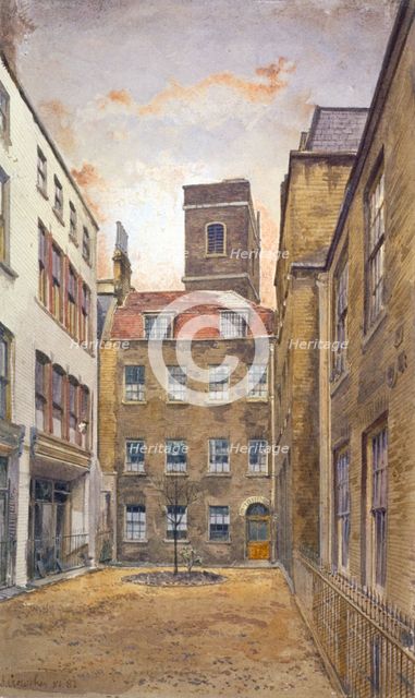 Tower of the Church of St Matthew, Friday Street as seen from Fountain Court, London, 1882. Artist: John Crowther
