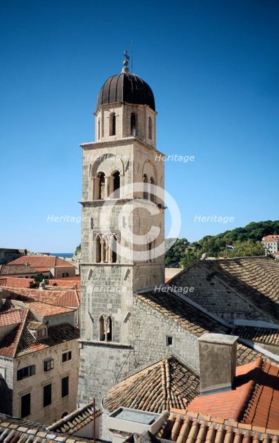 Tower of the Franciscan Monastery, Old Town, Dubrovnik, Croatia. Creator: Vivienne Sharp.