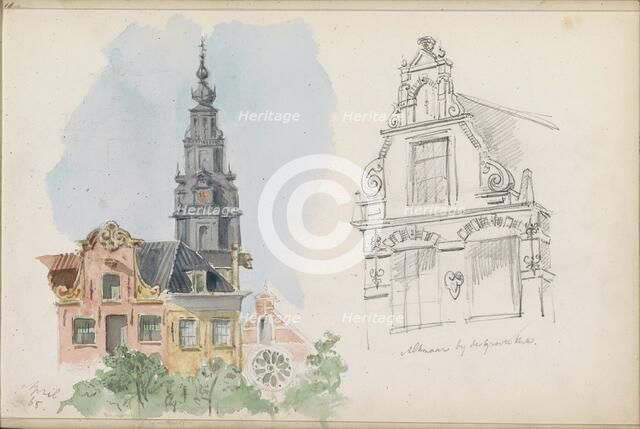 Tower of the Zuiderkerk in Amsterdam, building near the Grote Kerk in Alkmaar, 1865. Creator: Isaac Gosschalk.