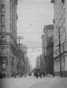 Towering Facades of One of the City's Busiest Shopping Thoroughfares c1935