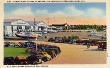 Towing a flying boat to a hangar, Pan-American terminal, Miami, Florida, USA, 1937
