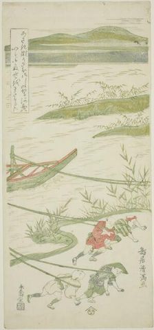 Towing boats against the current, c. 1764. Creator: Torii Kiyomitsu