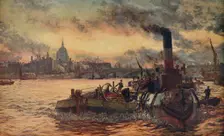Towing Past The City c1870-1880, (c1915). Artist: William Lionel Wyllie