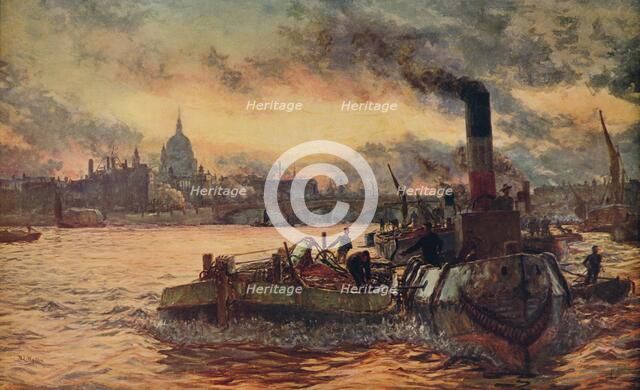 'Towing Past The City',  c1870-1880, (c1915). Artist: William Lionel Wyllie.