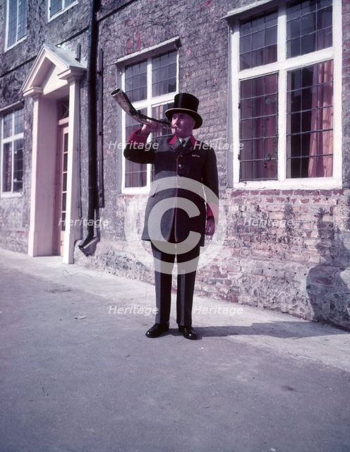 Town crier blowng horn, Hocktide Festival, Hungerford, Berkshire, c1955. Creator: Arthur Charles Kirby Ware.