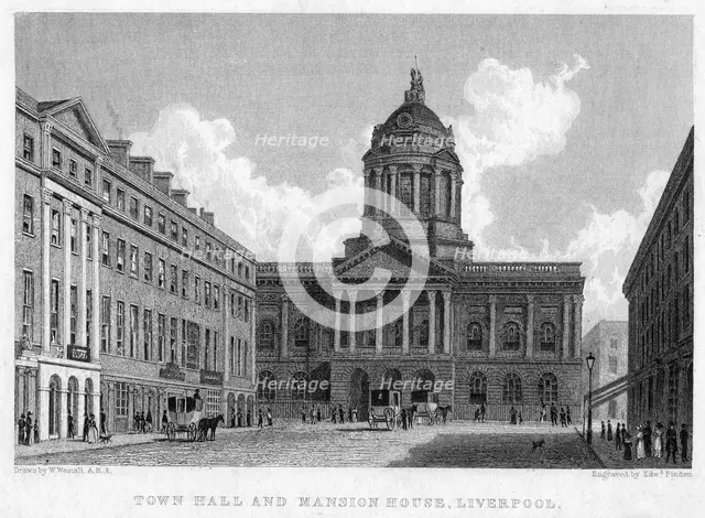 Town Hall and Mansion House, Liverpool, 19th century.Artist: William Westall