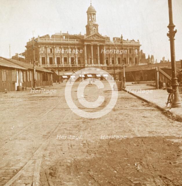 Town Hall and Main Square, Cambrai, Northern France, c1914-c1918.  Artist: Unknown.