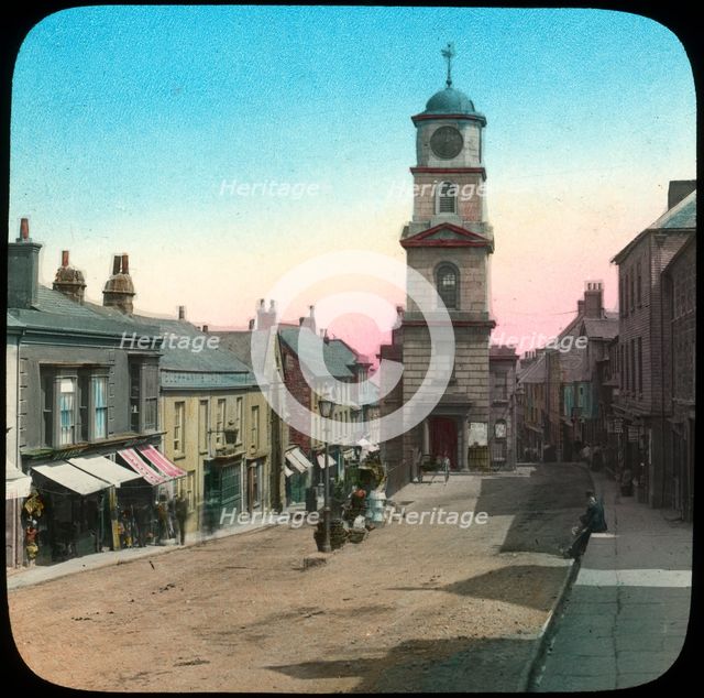 Town Hall and Market Street, Penryn, Cornwall, late 19th or early 20th century. Artist: Church Army Lantern Department