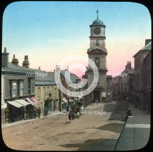 Town Hall and Market Street, Penryn, Cornwall, late 19th or early 20th century. Artist: Church Army Lantern Department
