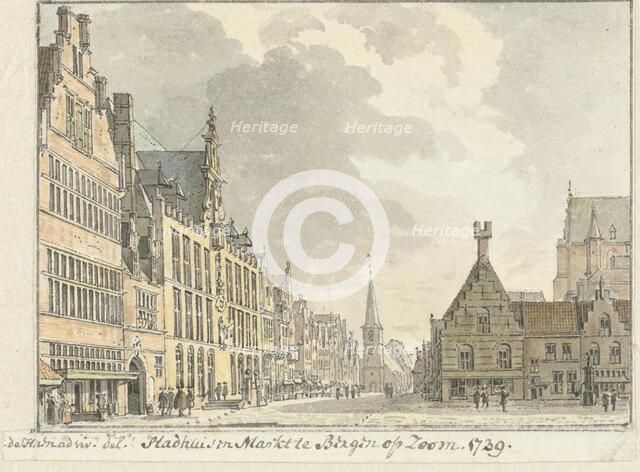 Town hall and Markt in Bergen op Zoom, 1739. Creator: Abraham de Haen.