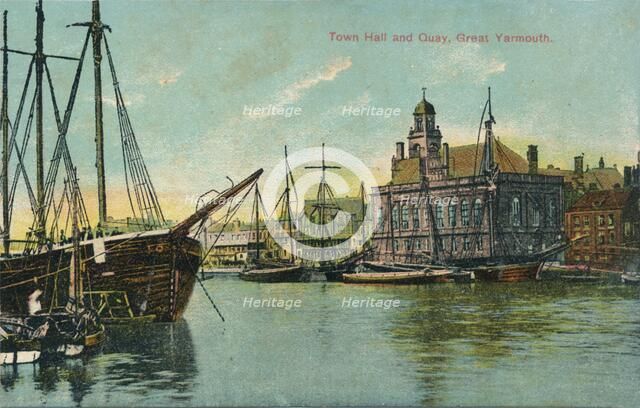 Town hall and quay, Great Yarmouth, Norfolk, c1905. Artist: Unknown.