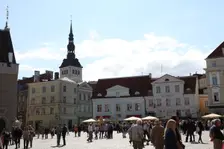 Town Hall Square and St Nicholas Church, Tallinn, Estonia, 2011. Creator: Sheldon Marshall