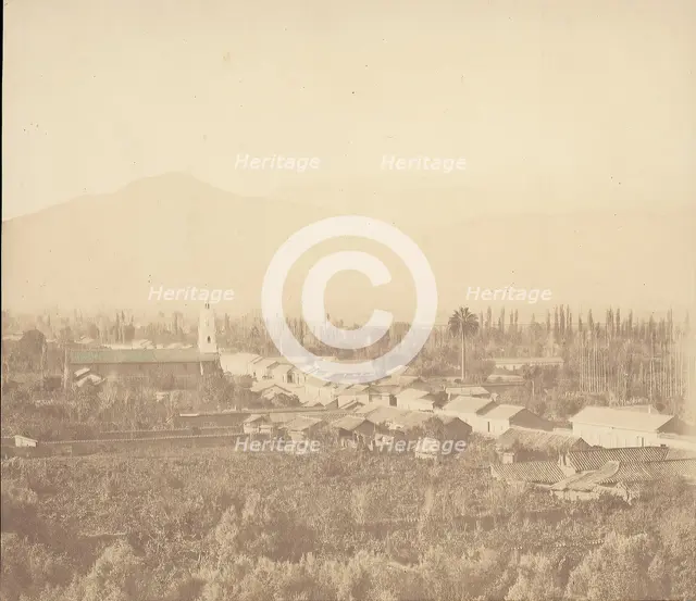 Town on Plain with Mountain in Background, 1860s. Creator: Unknown.