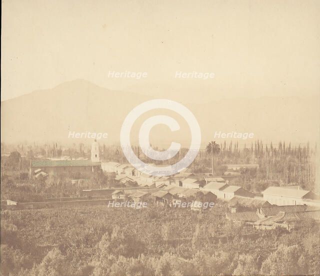 Town on Plain with Mountain in Background, 1860s. Creator: Unknown.