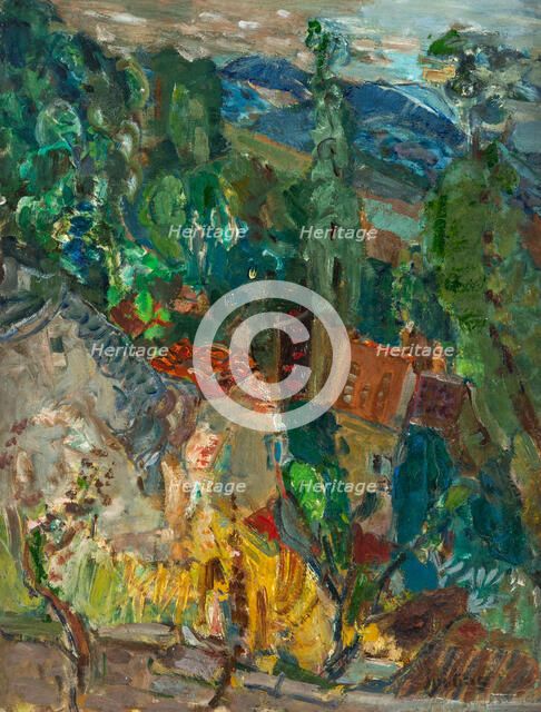 Townscape with Cypress Trees, South of France, 1920s-1930s. Creator: Soutine, Chaim (1893-1943).