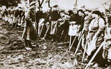 Townsfolk wait to scour the fields for potatoes left by farmers, Germany, World War I, c1914-c1918