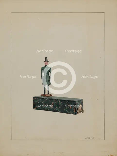 Toy - Man on Music Box, c. 1936. Creator: John Fisk.